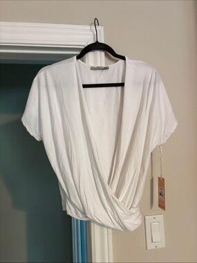 Black Tape White Cross Front Short Sleeve Ribbed Top